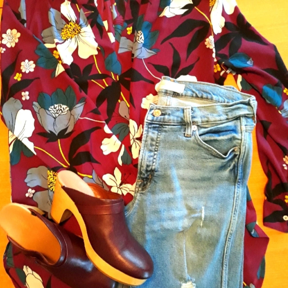 LOFT Fall Floral L/S Tunic Blouse XL
